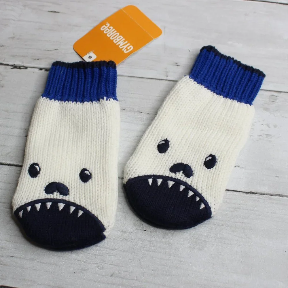 Gymboree Boy Winter Knit Mittens Toddler Size 2T 3T Puppy Dog Navy Blue